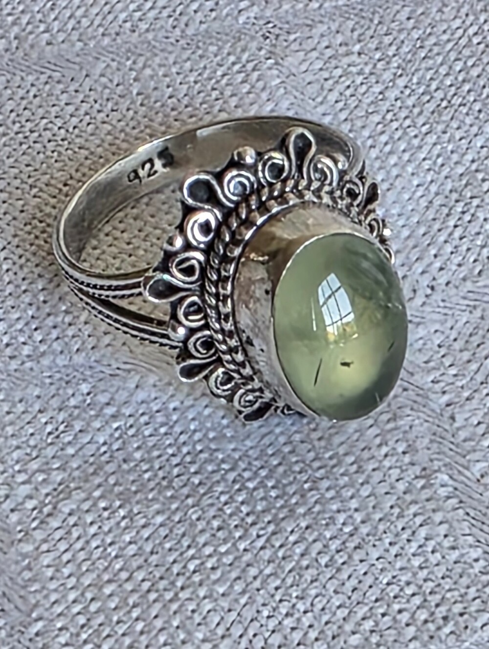Sterling Silver Green Amethyst Gemstone Floral Setting Ring Size 7